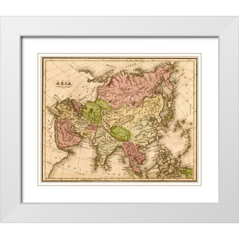 Asia 1835 White Modern Wood Framed Art Print with Double Matting by Vintage Maps
