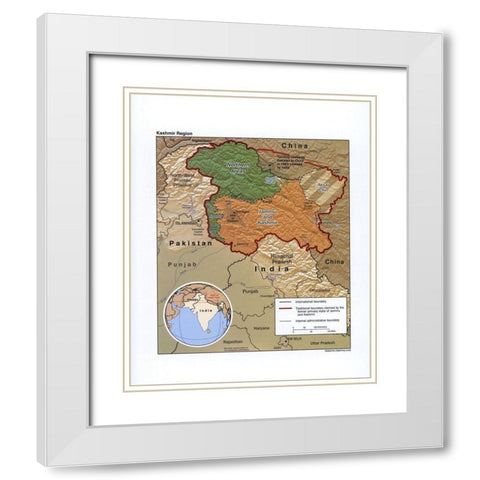 Kashmir-India White Modern Wood Framed Art Print with Double Matting by Vintage Maps