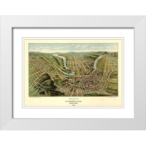 Cumberland-Maryland 1906 White Modern Wood Framed Art Print with Double Matting by Vintage Maps