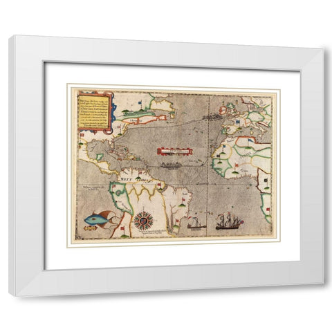 Sir Francis Drake in Santa Domingo 1589 White Modern Wood Framed Art Print with Double Matting by Vintage Maps