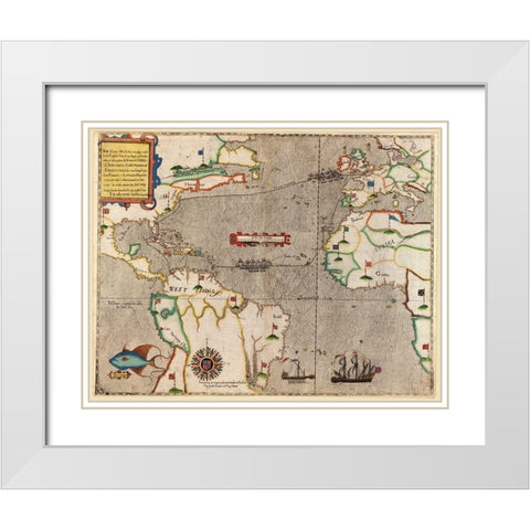 Sir Francis Drake in Santa Domingo 1589 White Modern Wood Framed Art Print with Double Matting by Vintage Maps
