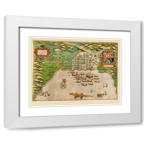 Voyages of Sir Francis Drake 1589 White Modern Wood Framed Art Print with Double Matting by Vintage Maps
