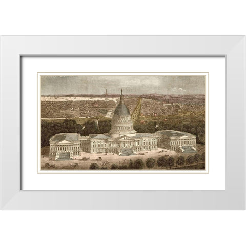Capitol Building in Washington-DC,1871 White Modern Wood Framed Art Print with Double Matting by Vintage Maps