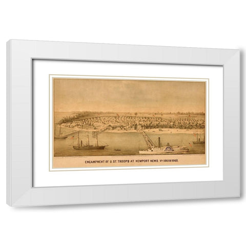 Encampment of US Federal Troops at Newport News 1861 White Modern Wood Framed Art Print with Double Matting by Vintage Maps