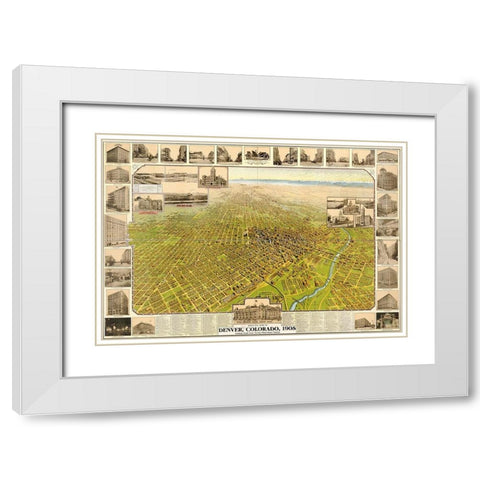 Denver-Colorado 1907 White Modern Wood Framed Art Print with Double Matting by Vintage Maps