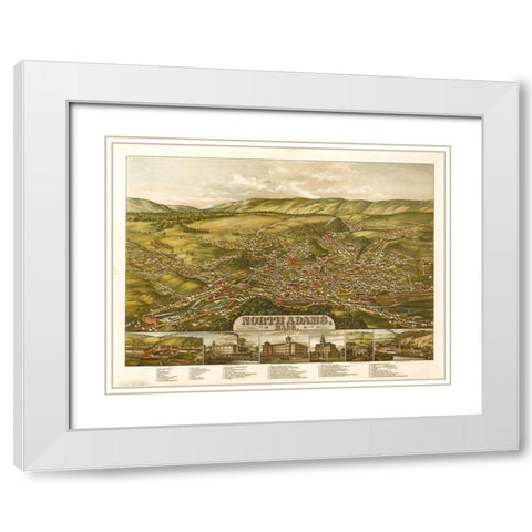 North Adams-Massachusetts 1881 White Modern Wood Framed Art Print with Double Matting by Vintage Maps