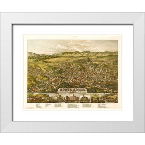 North Adams-Massachusetts 1881 White Modern Wood Framed Art Print with Double Matting by Vintage Maps