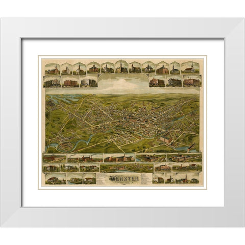 Webster-Massachusetts 1892 White Modern Wood Framed Art Print with Double Matting by Vintage Maps