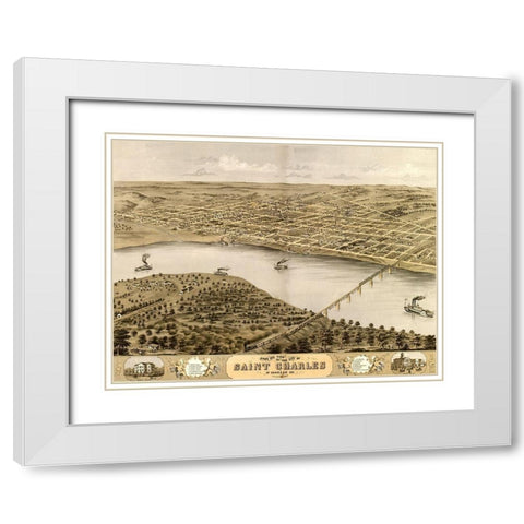 St. Charles-Missouri 1869 White Modern Wood Framed Art Print with Double Matting by Vintage Maps