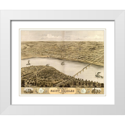 St. Charles-Missouri 1869 White Modern Wood Framed Art Print with Double Matting by Vintage Maps