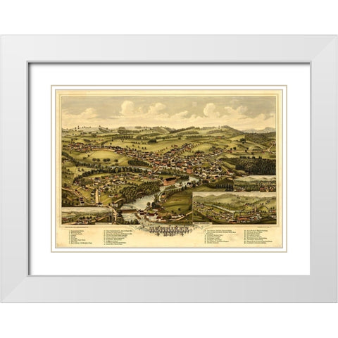 Henniker-New Hampshire 1889 White Modern Wood Framed Art Print with Double Matting by Vintage Maps