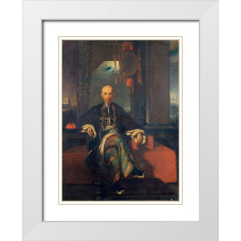 Houqua White Modern Wood Framed Art Print with Double Matting by Chinnery, George