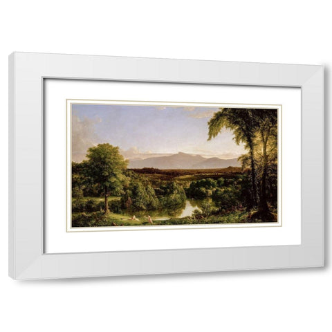 View on the Catskillâ€”Early Autumn White Modern Wood Framed Art Print with Double Matting by Cole, Thomas