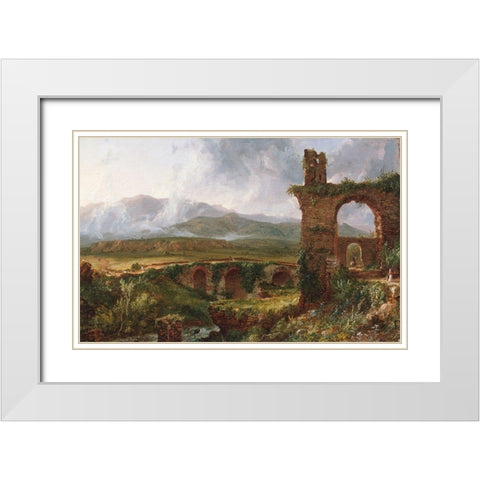 A View near Tivoli (Morning) White Modern Wood Framed Art Print with Double Matting by Cole, Thomas