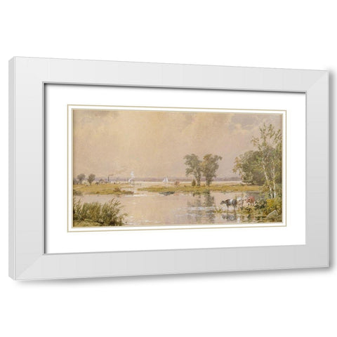 Hackensack Meadows White Modern Wood Framed Art Print with Double Matting by Cropsey, Jasper Francis
