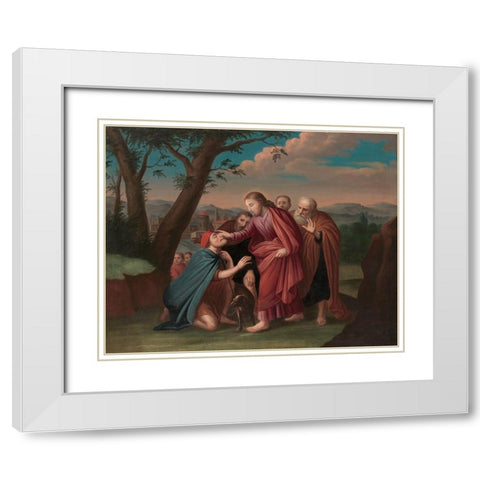 Christ Healing the Blindman White Modern Wood Framed Art Print with Double Matting by Duyckinck, Gerardus
