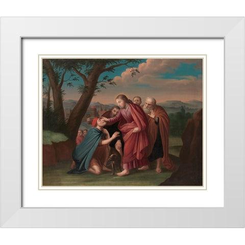 Christ Healing the Blindman White Modern Wood Framed Art Print with Double Matting by Duyckinck, Gerardus