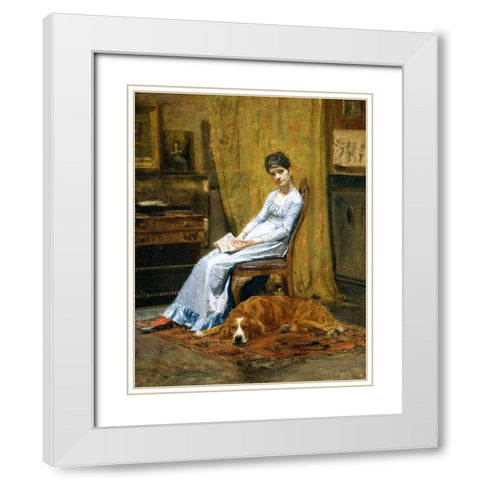 The Artists Wife and His Setter Dog White Modern Wood Framed Art Print with Double Matting by Eakins, Thomas