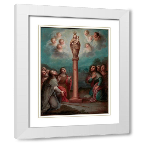 The Apparition of the Virgin of El Pilar to St. James White Modern Wood Framed Art Print with Double Matting by EnrÃ­quez, Nicolas