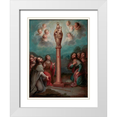 The Apparition of the Virgin of El Pilar to St. James White Modern Wood Framed Art Print with Double Matting by EnrÃ­quez, Nicolas
