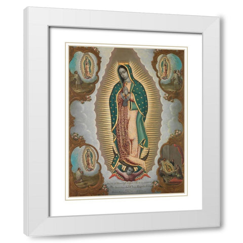 The Virgin of Guadalupe with the Four Apparitions White Modern Wood Framed Art Print with Double Matting by EnrÃ­quez, Nicolas