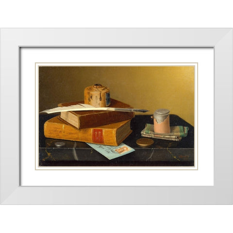The Bankers Table White Modern Wood Framed Art Print with Double Matting by Harnett, William Michael
