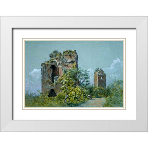 Baths of Trajan (Sette Sale, Villa Brancaccio, Rome) White Modern Wood Framed Art Print with Double Matting by Haseltine, William Stanley