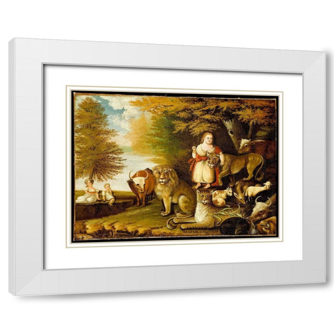 Peaceable Kingdom White Modern Wood Framed Art Print with Double Matting by Hicks, Edward