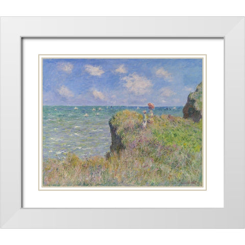 Cliff Walk at Pourville White Modern Wood Framed Art Print with Double Matting by Monet, Claude