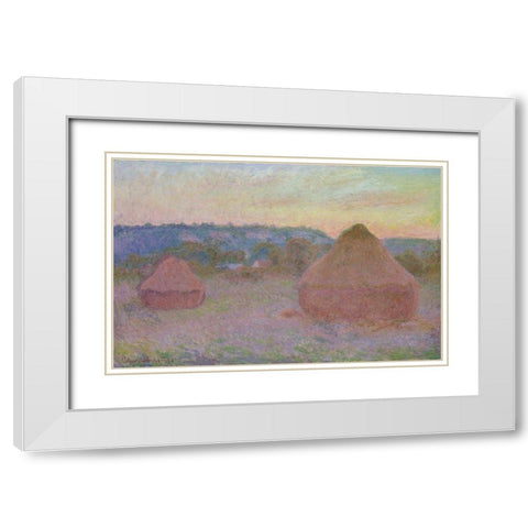 Stacks of Wheat (End of Day, Autumn) White Modern Wood Framed Art Print with Double Matting by Monet, Claude