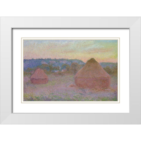 Stacks of Wheat (End of Day, Autumn) White Modern Wood Framed Art Print with Double Matting by Monet, Claude
