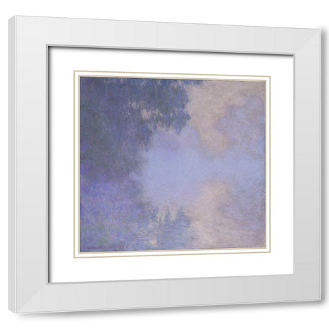 Branch of the Seine near Giverny (Mist) White Modern Wood Framed Art Print with Double Matting by Monet, Claude
