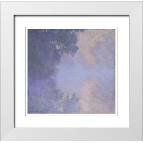 Branch of the Seine near Giverny (Mist) White Modern Wood Framed Art Print with Double Matting by Monet, Claude