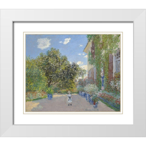The Artistâ€™s House at Argenteuil White Modern Wood Framed Art Print with Double Matting by Monet, Claude