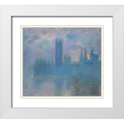 Houses of Parliament, London White Modern Wood Framed Art Print with Double Matting by Monet, Claude