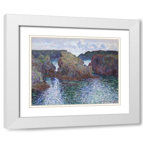 Rocks at Port-Goulphar, Belle-ile White Modern Wood Framed Art Print with Double Matting by Monet, Claude
