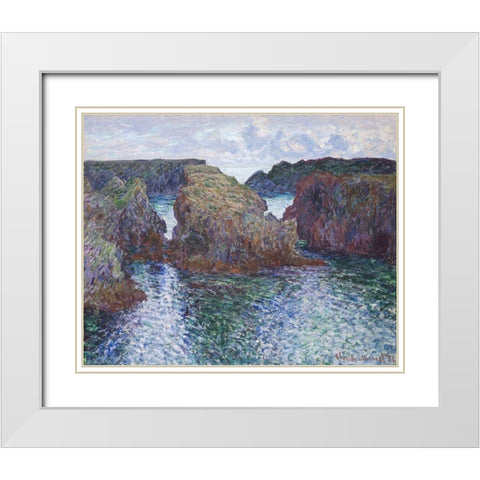 Rocks at Port-Goulphar, Belle-ile White Modern Wood Framed Art Print with Double Matting by Monet, Claude