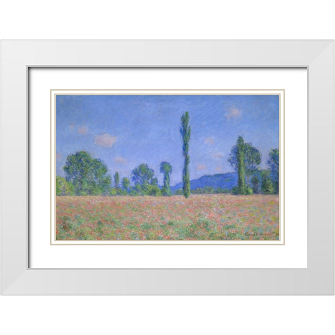 Poppy Field (Giverny) White Modern Wood Framed Art Print with Double Matting by Monet, Claude