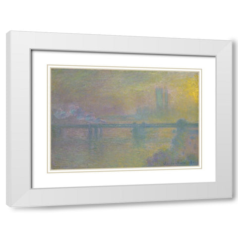 Charing Cross Bridge, London White Modern Wood Framed Art Print with Double Matting by Monet, Claude