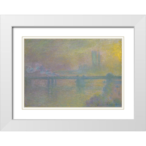 Charing Cross Bridge, London White Modern Wood Framed Art Print with Double Matting by Monet, Claude