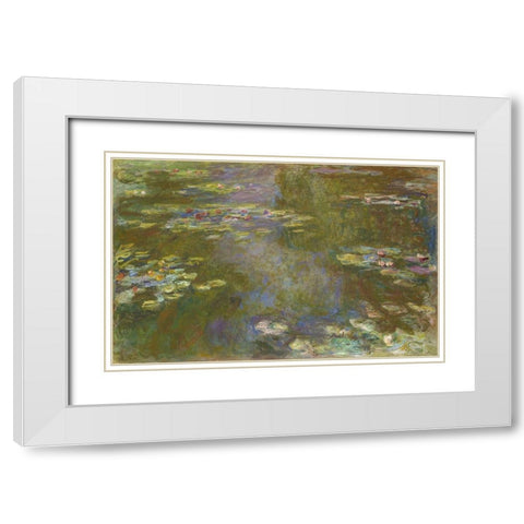Water Lily Pond White Modern Wood Framed Art Print with Double Matting by Monet, Claude