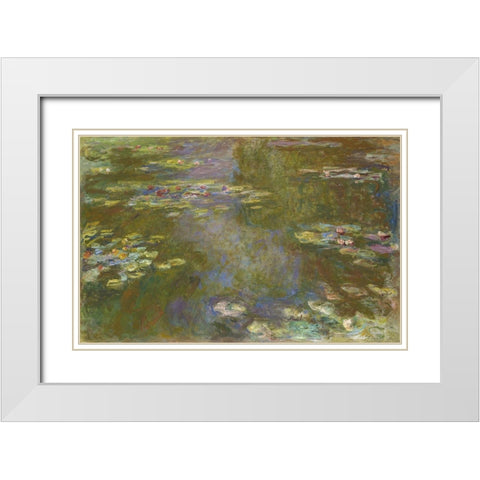 Water Lily Pond White Modern Wood Framed Art Print with Double Matting by Monet, Claude