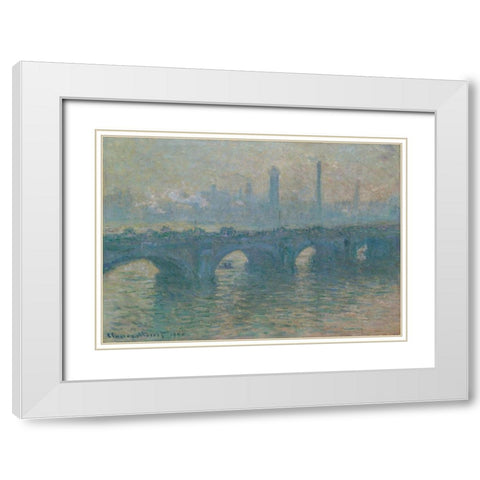 Waterloo Bridge, Gray Weather White Modern Wood Framed Art Print with Double Matting by Monet, Claude