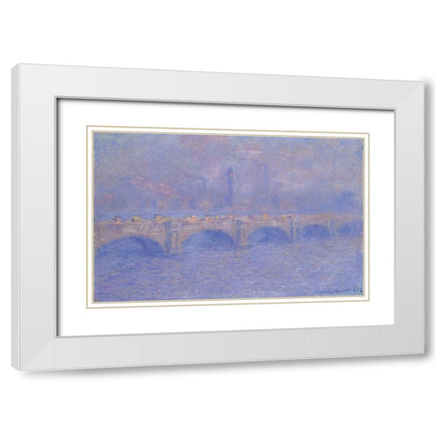 Waterloo Bridge, Sunlight Effect White Modern Wood Framed Art Print with Double Matting by Monet, Claude