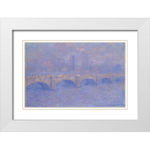 Waterloo Bridge, Sunlight Effect White Modern Wood Framed Art Print with Double Matting by Monet, Claude