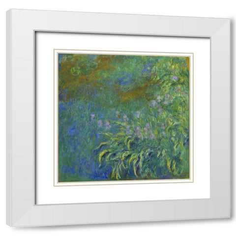 Irises White Modern Wood Framed Art Print with Double Matting by Monet, Claude
