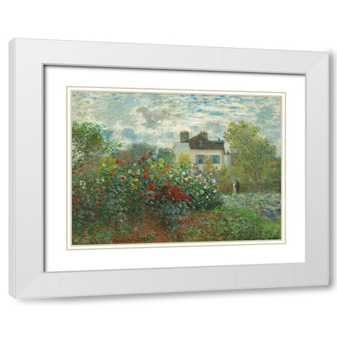 The Artists Garden in Argenteuil White Modern Wood Framed Art Print with Double Matting by Monet, Claude
