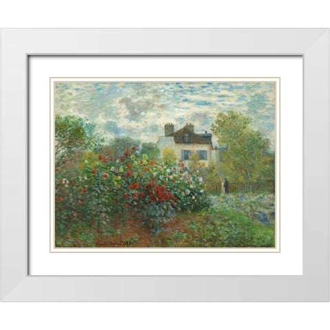 The Artists Garden in Argenteuil White Modern Wood Framed Art Print with Double Matting by Monet, Claude