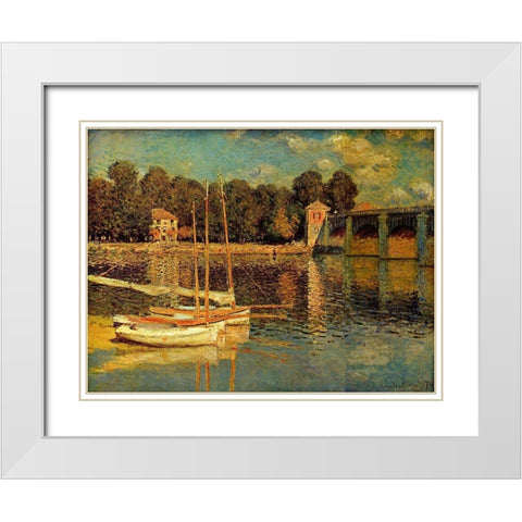 Bridge in Argenteuil White Modern Wood Framed Art Print with Double Matting by Monet, Claude