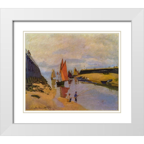 Port of Trouville White Modern Wood Framed Art Print with Double Matting by Monet, Claude
